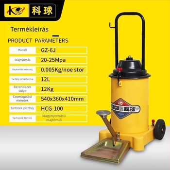 Keqiu GZ-6J Lábpedálos zsírzó pumpa, magasnyomású zsírzó rendszer, zsírzó pisztoly pedállal, 12L kapacitás