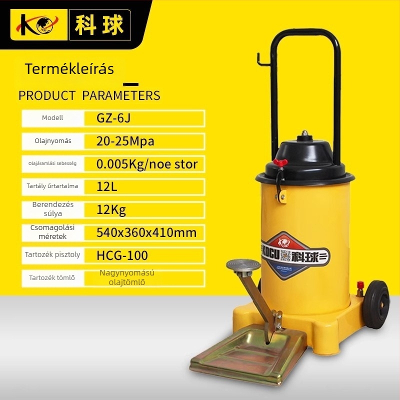 Keqiu GZ-6J Lábpedálos zsírzó pumpa, magasnyomású zsírzó rendszer, zsírzó pisztoly pedállal, 12L kapacitás