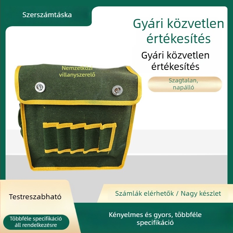 Vastag vászon szerszámtáska villanyszerelőknek, szerszámok tárolására és karbantartására
