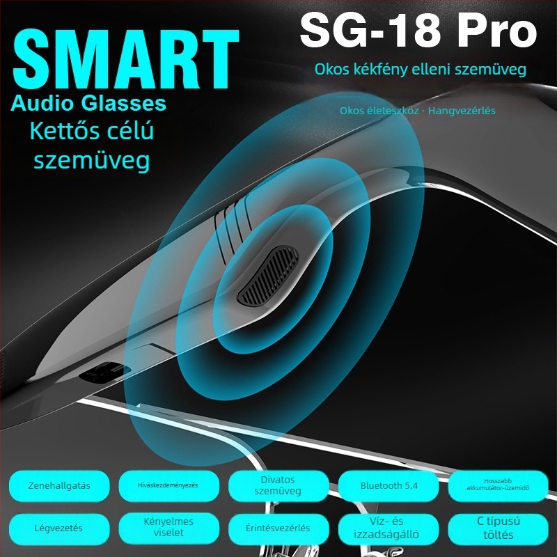 SG15PRO Bluetooth napszemüveg – Többfunkciós zenehallgatás és hívások, fülcsatolásos, sztereó
