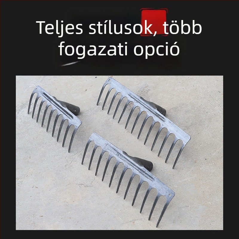 Kilencfogú mangánacél egybeöntött gereblye, talajlazításra és gyomirtásra – mezőgazdasági eszköz