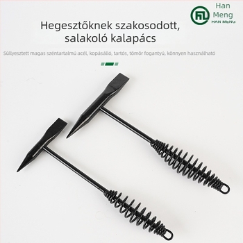 Hegesztő slagkalapács – hegyes fejű, magas széntartalmú acél fej, vas nyél, 350 mm hosszú, 0,5 kg súly, ütéscsillapító