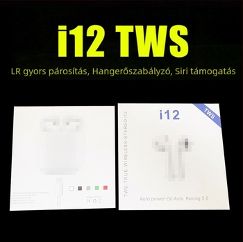 I12 vezeték nélküli Bluetooth fülhallgatók, TWS, érintéses vezérlés, macaron színek, Bluetooth 5.0