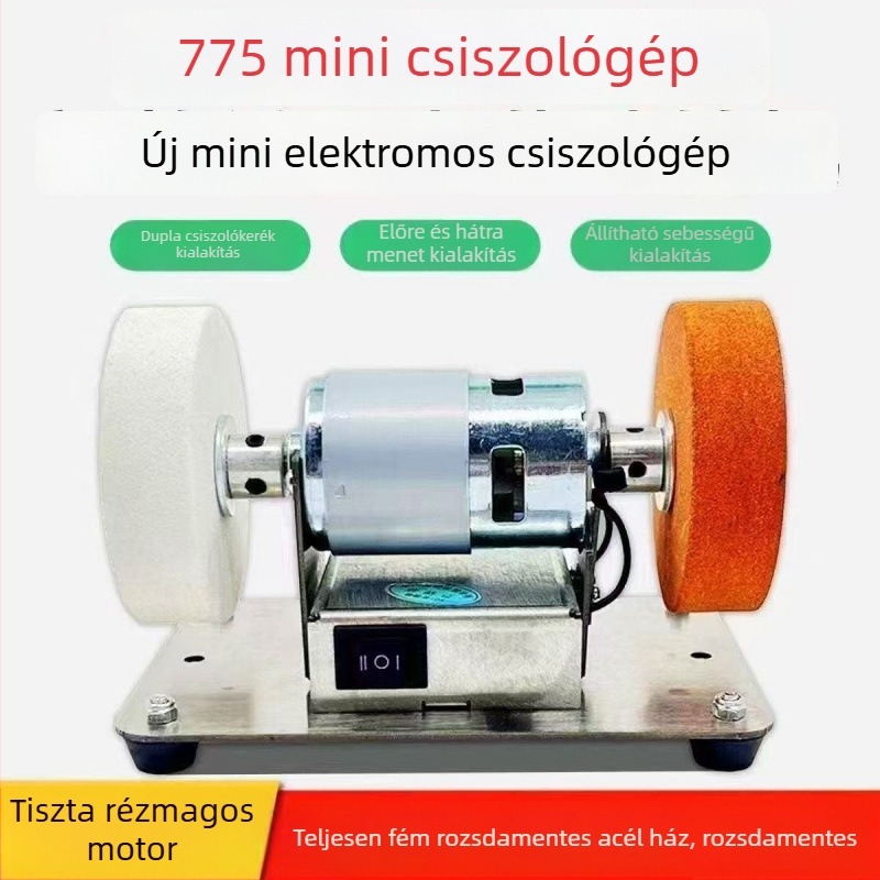 Asztali kétkorongos csiszoló- és polírozógép, háztartási használatra, folyamatos sebességszabályozással