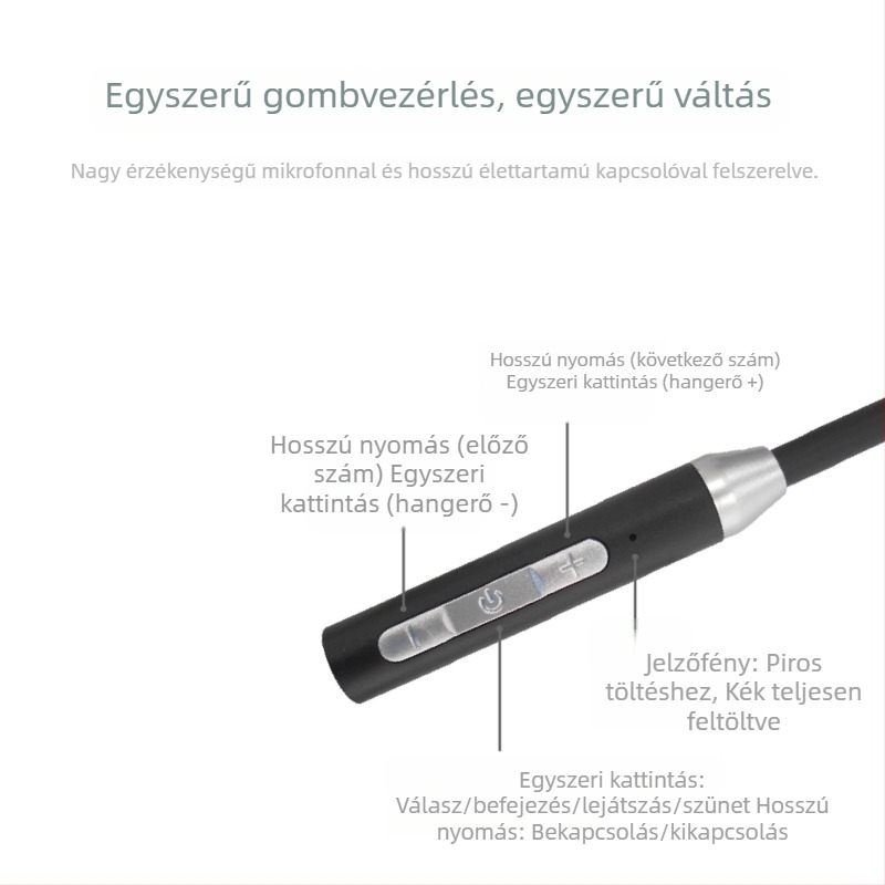 Nagy kapacitású nyakba akasztható Bluetooth fülhallgató, fülhorgos kialakítással – stabil illeszkedés futás közben és kerékpározás közben