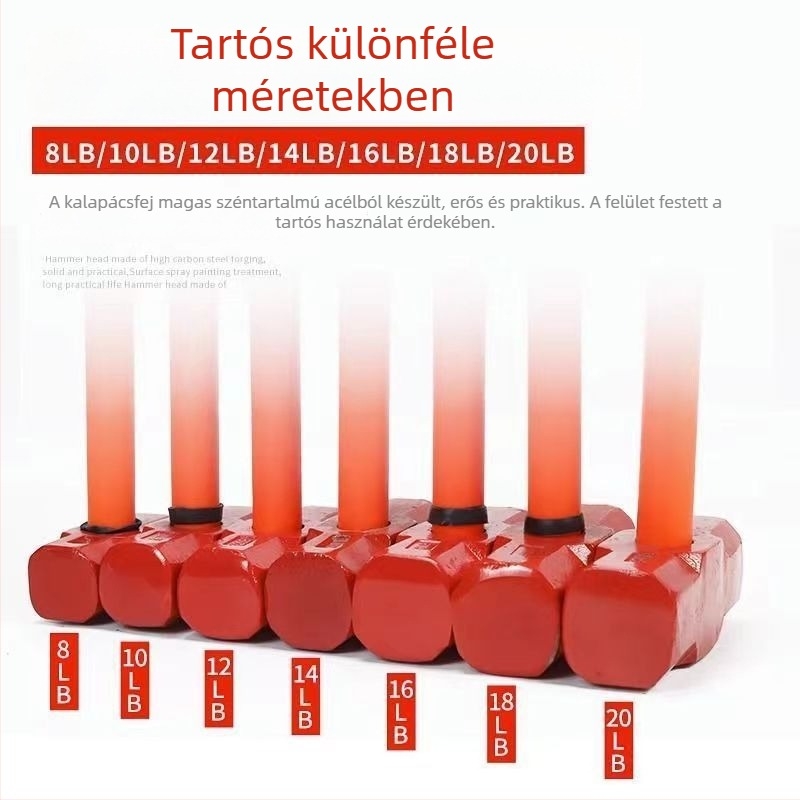 8 lb-os törőkalapács műanyag nyéllel, karbonszénacél fej, rezgéscsillapító, otthoni felhasználás