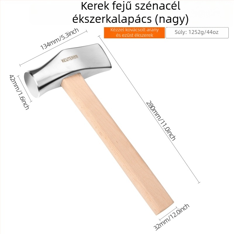 Ékszerész kalapács kör- és lapos fejjel, arany- és ezüst ékszerek készítéséhez, gravírozáshoz és szereléshez