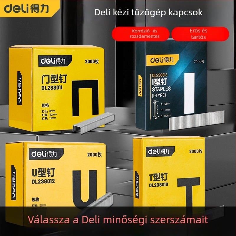 Deli 12 mm adagolt szögek kézi szögpisztolyhoz – ajtó típusú, U-, T- és I-formájú szögek faragáshoz