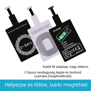 Apple és Android készülékekhez tervezett vezeték nélküli töltő-vevő Type-C indukciós tekercs és fém csúccsal