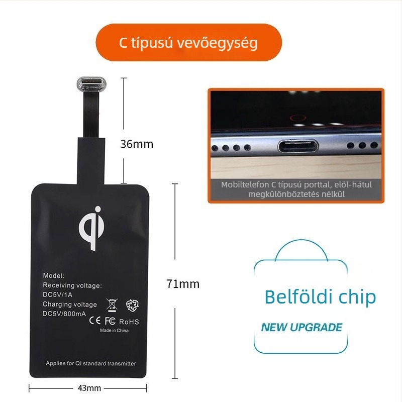 Apple és Android készülékekhez tervezett vezeték nélküli töltő-vevő Type-C indukciós tekercs és fém csúccsal