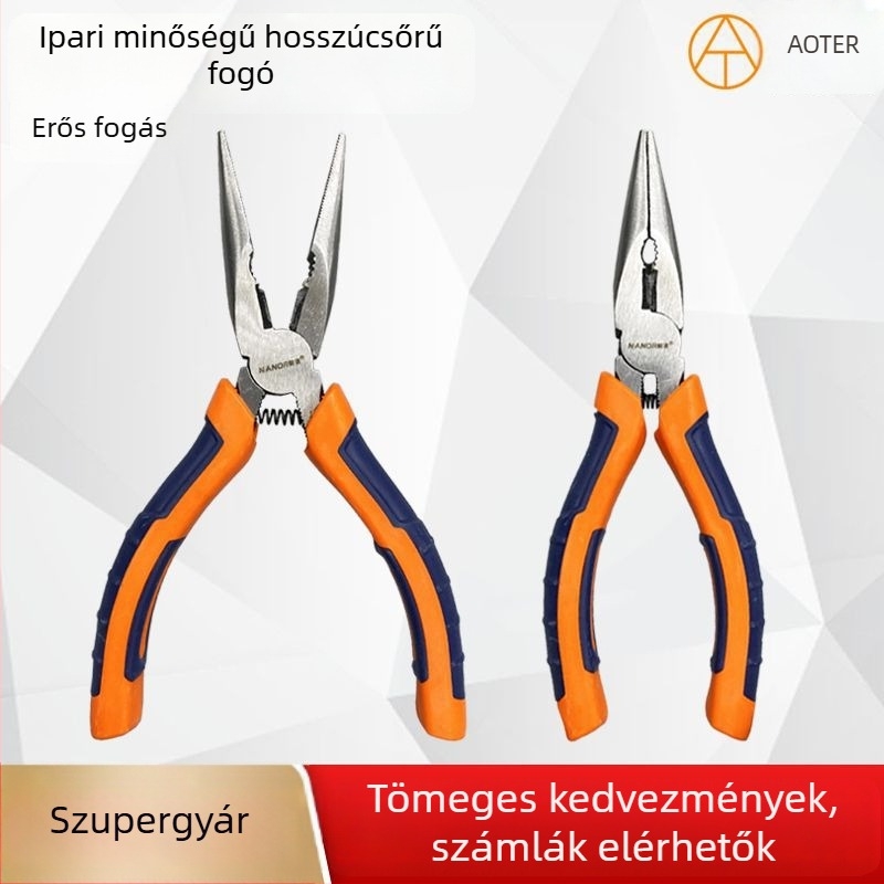 6 hüvelykes hegyes végű fogó, kézi szerszám, ipari minőségű villanyszerelő vezetékek szigetelésének eltávolítására, amerikai stílusú, ergonómikus offset kialakítás