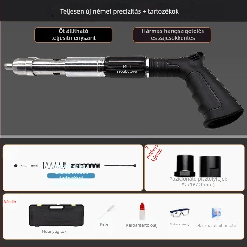 Mini szögbelövő mennyezethez – integrált pneumatikus eszköz betonhoz, vízvezetékhez és elektromos munkákhoz, hangtompítóval.