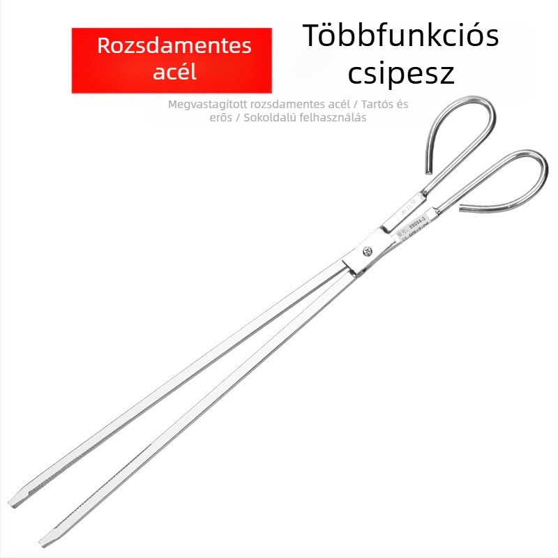Rozsdamentes acél hosszú grillcsipesz grillsütőkhöz, szénkezeléshez és hulladékgyűjtéshez, 52/54 cm