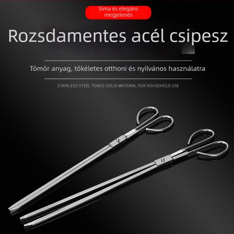 Rozsdamentes acél hosszú grillcsipesz grillsütőkhöz, szénkezeléshez és hulladékgyűjtéshez, 52/54 cm