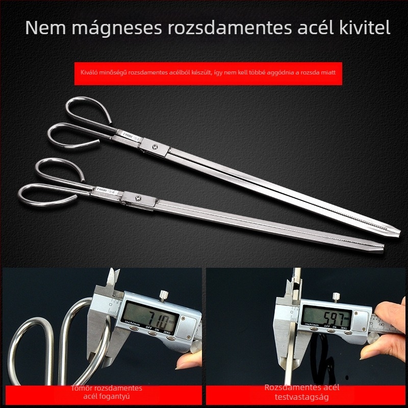 Rozsdamentes acél hosszú grillcsipesz grillsütőkhöz, szénkezeléshez és hulladékgyűjtéshez, 52/54 cm