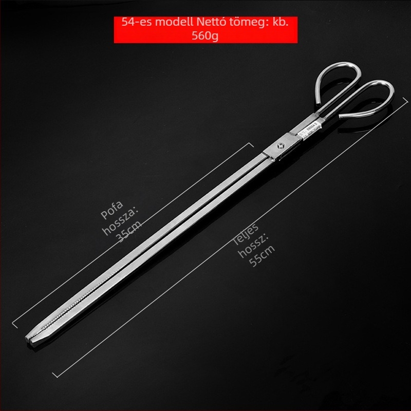 Rozsdamentes acél hosszú grillcsipesz grillsütőkhöz, szénkezeléshez és hulladékgyűjtéshez, 52/54 cm