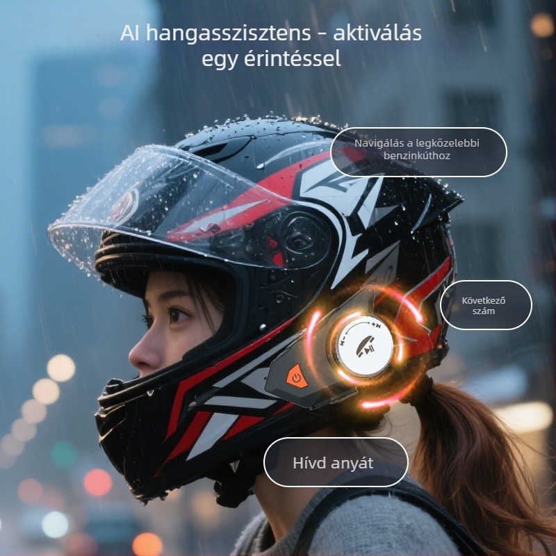 Motorkerékpár sisak Bluetooth headset mély basszus, vízálló és porálló, zajcsökkentés, kihangosítás, hangvezérlés és zenelejátszás, hosszú üzemidő