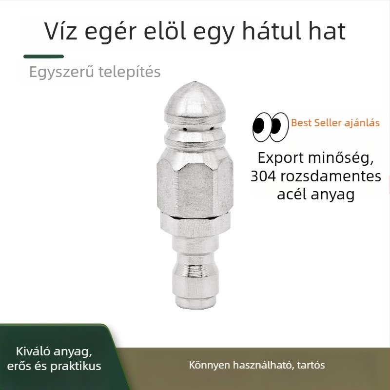 304 rozsdamentes acél csatornatisztító fúvóka, 1/4-es gyorscsatlakozás, magas nyomású tisztítás