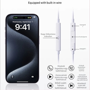 15. generációs USB-C vezetékes fülhallgató, beépített vezérléssel, in-ear, iPhone 17 Pro Max-kompatibilis