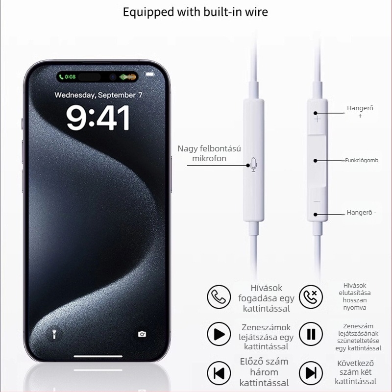 15. generációs USB-C vezetékes fülhallgató, beépített vezérléssel, in-ear, iPhone 17 Pro Max-kompatibilis