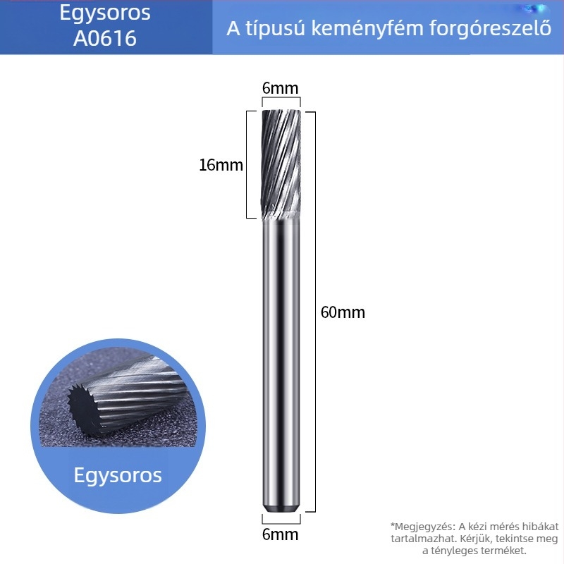 Karbid forgófej volfrámelemből ötvözetek csiszolásához és polírozásához, A-típusú