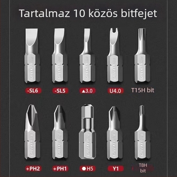 10 az 1-ben csavarhúzó készlet S2 ötvözetű bitekkel, többirányú hajlított fej, Philips, Torx és lapos fej.