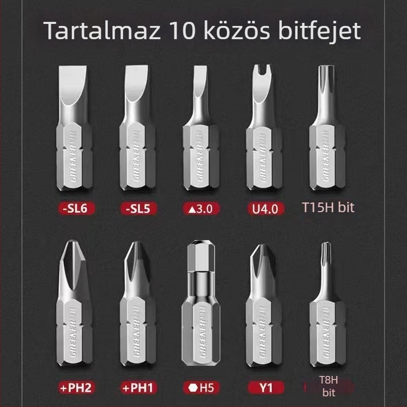 10 az 1-ben csavarhúzó készlet S2 ötvözetű bitekkel, többirányú hajlított fej, Philips, Torx és lapos fej.