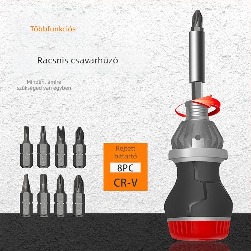 10 az 1-ben csavarhúzó készlet S2 ötvözetű bitekkel, többirányú hajlított fej, Philips, Torx és lapos fej.
