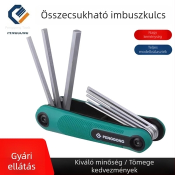 Összecsukható hatszögletű csavarhúzó készlet Allen, Torx, Philips és lapos fejű bitekkel