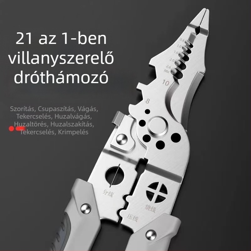 Német stílusú vezeték-szigetelés eltávolító fogó – elektromos szereléshez, vágás és krimpelés