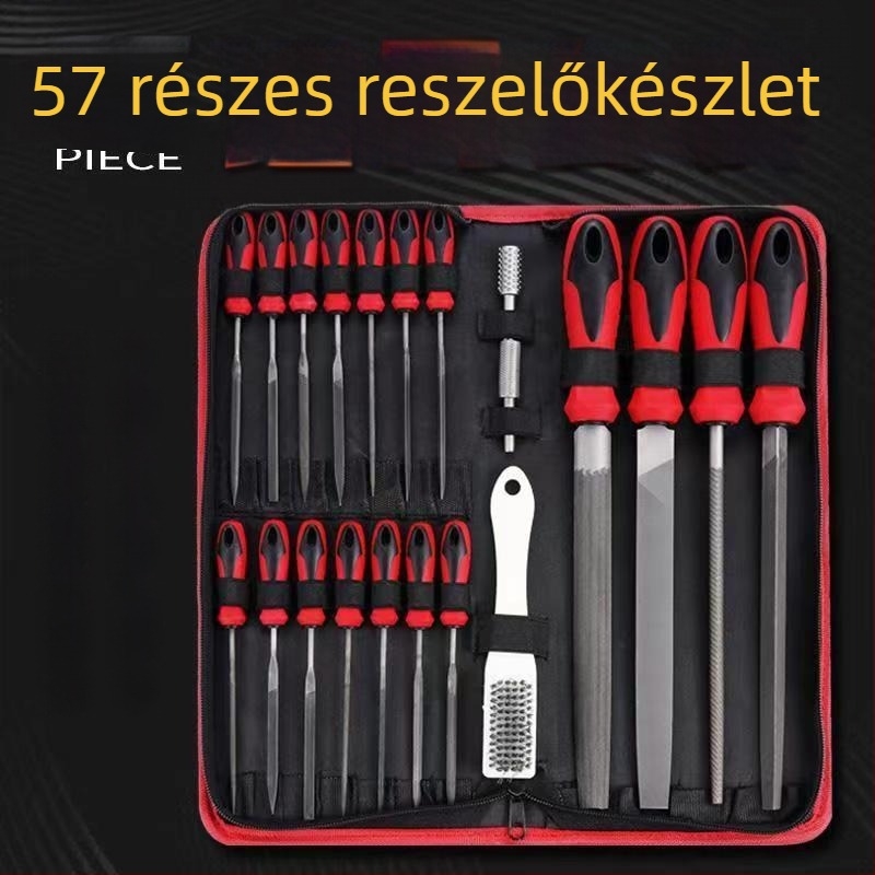 Nagy széntartalmú acél reszelő készlet: kör-, félkör-, sík- és háromszög alakú reszelők fém- és faipari felhasználásra