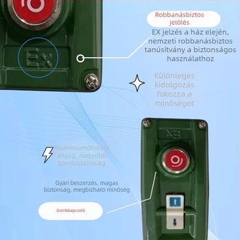 Hongrong 6 robbanásbiztos elektromos emelő, kézi gombkapcsolóval és vészmegállítóval