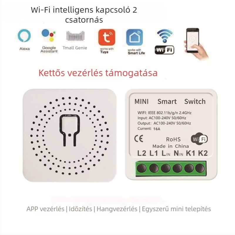 Kétirányú WiFi kapcsoló graffiti dizájnnal, hangalapú alkalmazásvezérléssel, mini távirányító bekapcsoláshoz és kikapcsoláshoz hangvezérléssel