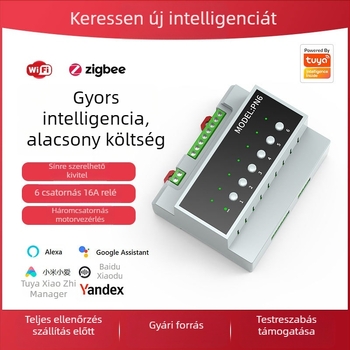 Tuya Zigbee/Wi‑Fi 6‑csatornás kapcsoló, RS‑485, kis áramú, reset funkció, támogatja a 3‑utas motorokat