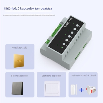 Tuya Zigbee/Wi‑Fi 6‑csatornás kapcsoló, RS‑485, kis áramú, reset funkció, támogatja a 3‑utas motorokat