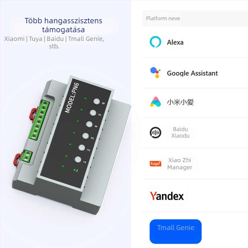 Tuya Zigbee/Wi‑Fi 6‑csatornás kapcsoló, RS‑485, kis áramú, reset funkció, támogatja a 3‑utas motorokat