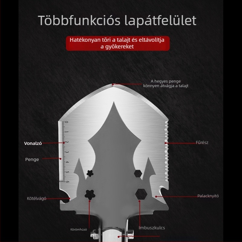 Többcélú mérnöki ásó, összecsukható, megerősített kivitelben, szabadtéri kempinghez és horgászathoz