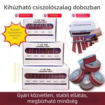 Dobozos csiszoló szalag készlet abrazív papírokkal és textiltekercsekkel