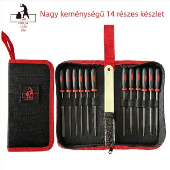 14 darabos acél reszelő készlet vászontáskában faipari munkákhoz