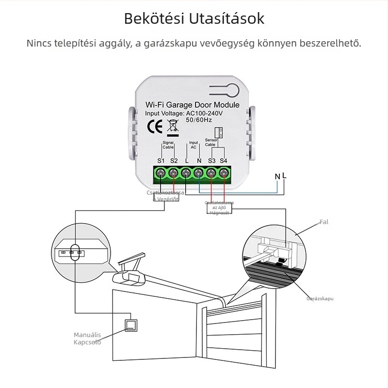 Személyre szabott Wi-Fi intelligens kapcsoló garázsajtóhoz, mobilos vezérléssel