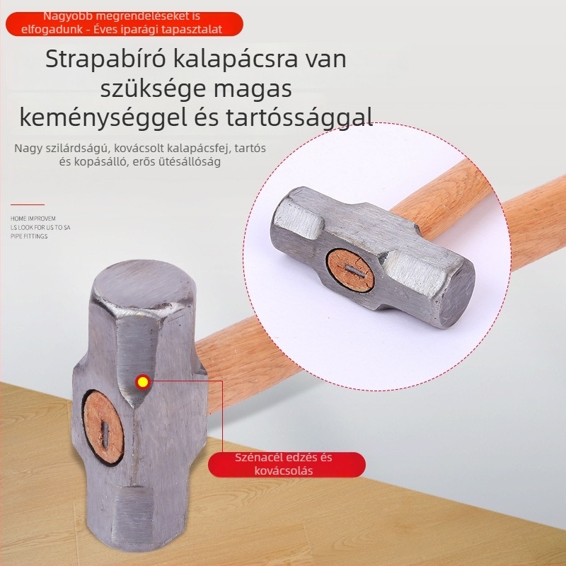 Nyolcszögű kalapács fa markolatú, otthoni használatra — nehéz feladatokhoz falazáshoz és szereléshez, több méretben.