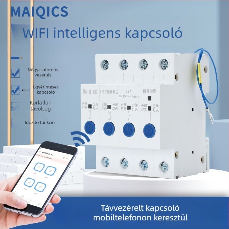 WIFI okos megszakító mobiltelefonos távoli vezérléssel, négycsatornás vezeték nélküli időzítő kapcsoló, hangvezérlés