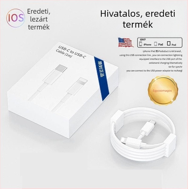Hivatalos Apple Lightning gyors töltési kábel iPhone 14, 13 Pro, 12, 11 és 8 Plus készülékekhez