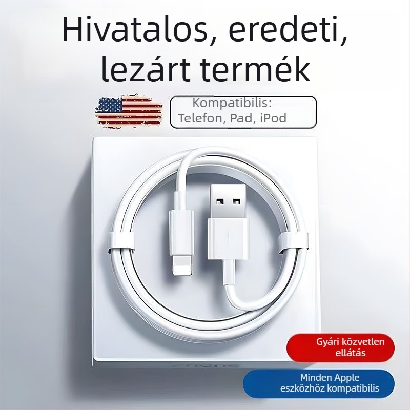 Hivatalos Apple Lightning gyors töltési kábel iPhone 14, 13 Pro, 12, 11 és 8 Plus készülékekhez