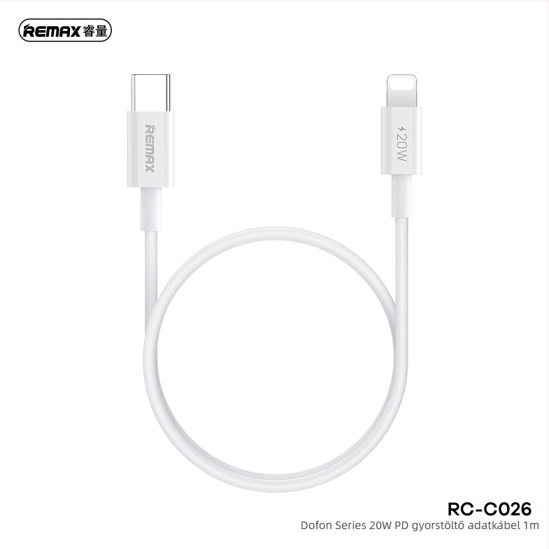 Remax Dongfeng sorozat 1 m USB-C/Lightning gyors töltőkábel, 20W, fehér