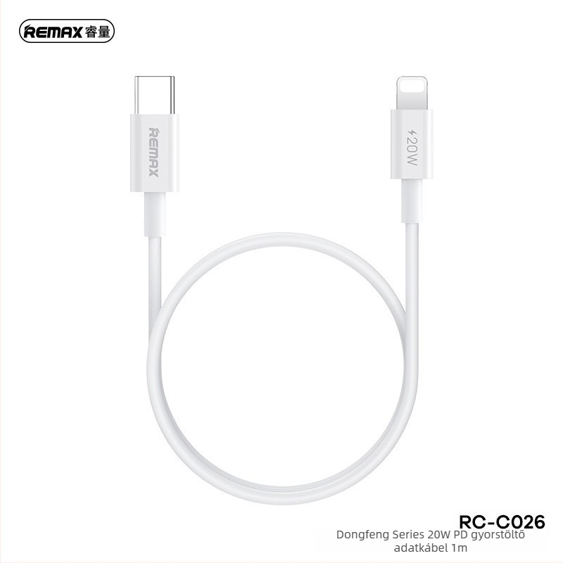 Remax Dongfeng sorozat 1 m USB-C/Lightning gyors töltőkábel, 20W, fehér