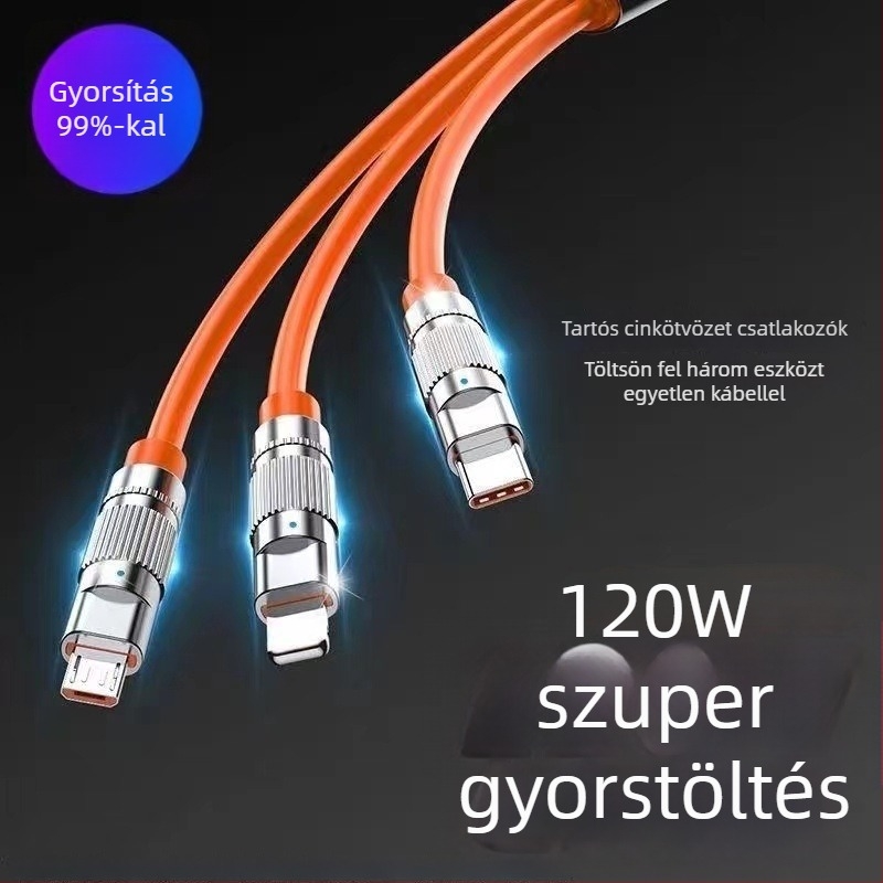 Li Chuang 120W 3-in-1 gyorstöltő adatkábel Type-C, Lightning, Mini USB; 1–2 m; cink ötvözet; narancs; Apple és Huawei számára
