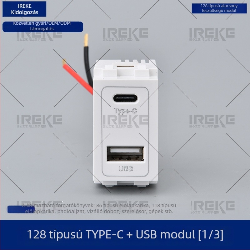 128-típusú USB és Type-C töltőmodul, nagyáramú földelő dugaszoló modul, tápegység, univerzális töltőmodul