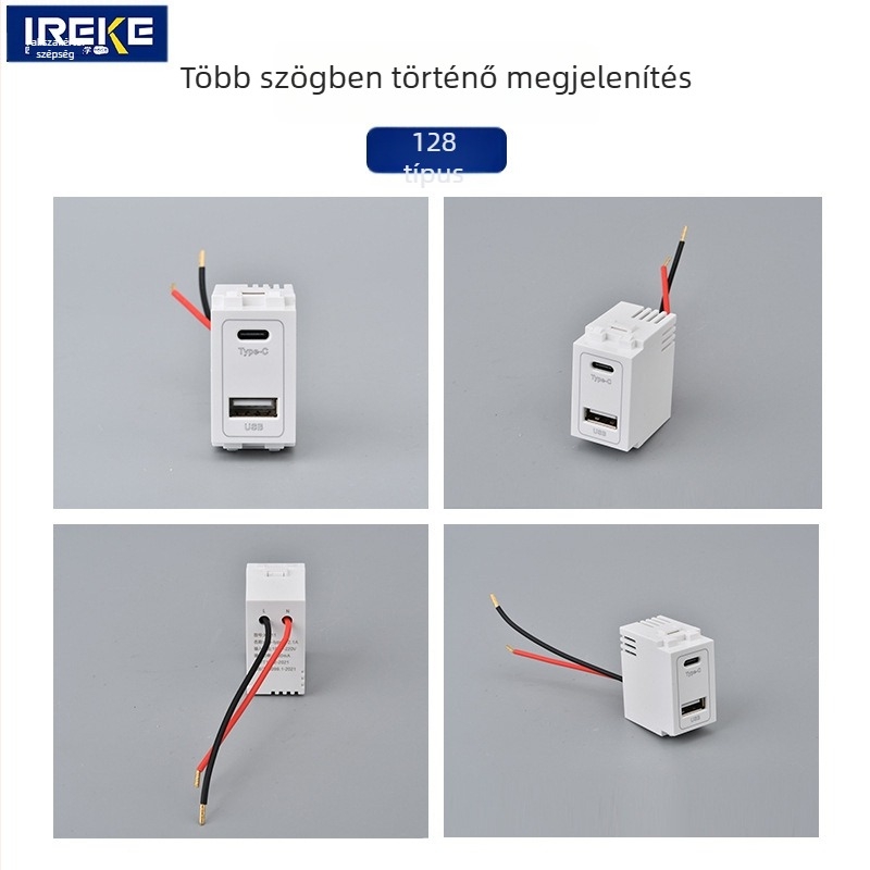 128-típusú USB és Type-C töltőmodul, nagyáramú földelő dugaszoló modul, tápegység, univerzális töltőmodul