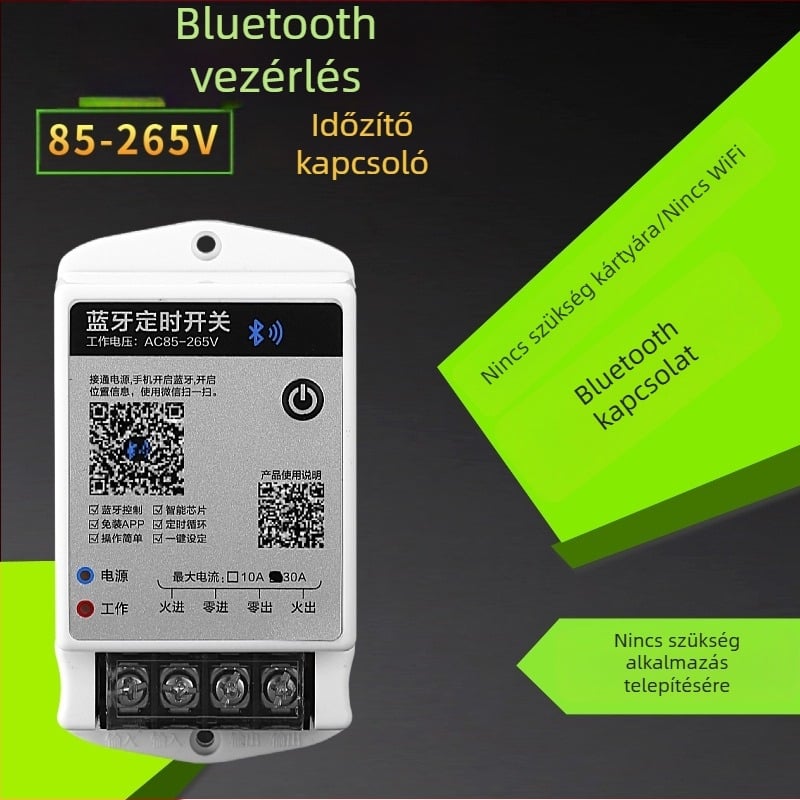 Bluetooth LED időzítő, intelligens időzítés, 30A egyfázisú kapcsoló, vezeték nélküli vezérlés, AC85-220V